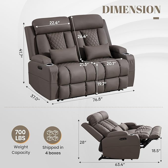 Zero Wall Hugger Power Reclining Sofa Set with Adjustable Headrest, Electric Reclining Couch with Drop-Down Table,Outlets, Power Loveseat Recliner Sofa for Living Room | Cat-Proof Leather