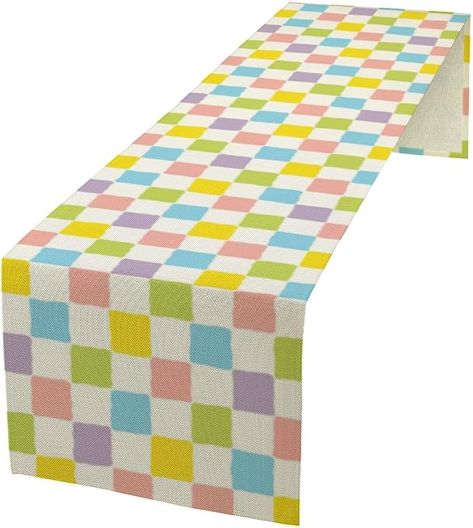 Colourful Hippie Table Runner Green Blue Purple Pink Modern Geometric Square Home Dinner Runner for Living Room Kitchen Party Holiday Dinner Home Decor 13x108in
