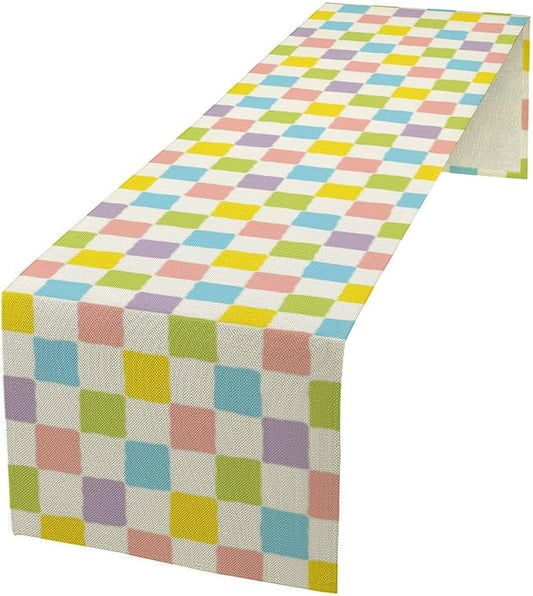 Colourful Hippie Table Runner Green Blue Purple Pink Modern Geometric Square Home Dinner Runner for Living Room Kitchen Party Holiday Dinner Home Decor 13x108in