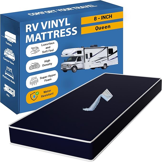Greaton, 8-Inch Medium Firm Water-Resistance Foam Vinyl Mattress, Easy to Clean, Comfortable & Noise Free, Queen, Blue