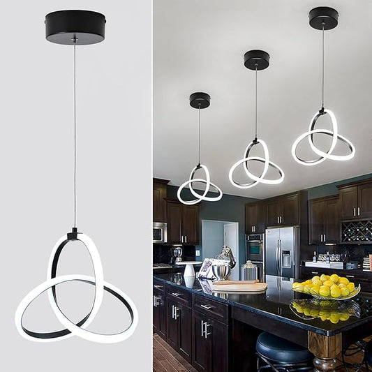 MAYNA Modern Spiral LED Chandelier, 6000K Daylight Pendant Light, Adjustable Height Island Light Fixture for Bedroom, Cafe, 1 Pack (Black)