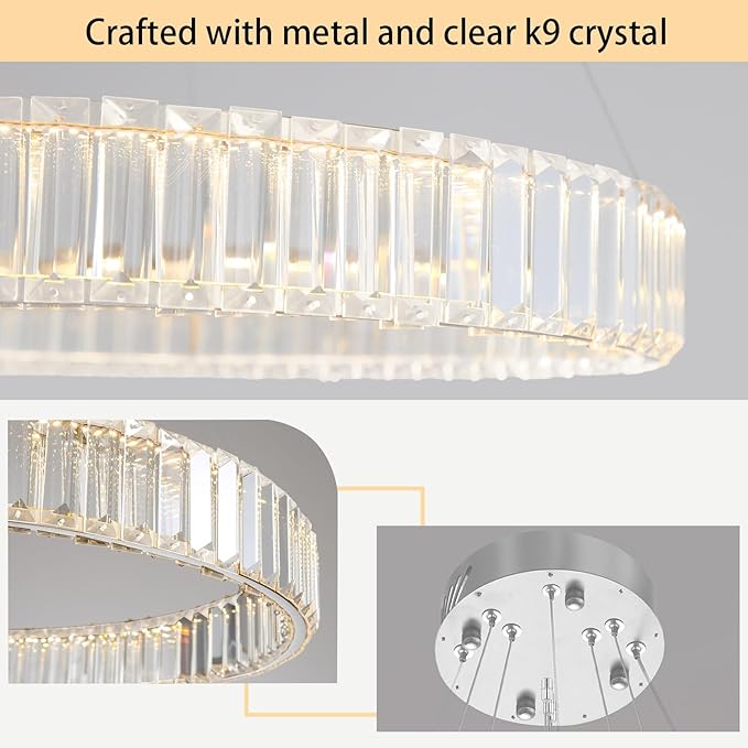 16‘’+24‘’+32'' Modern Ring Chandelier Crystal Chandeliers for Dining Room Round LED Dimmable Ceiling Light Fixture for Living Room Bedroom Lighting Gold