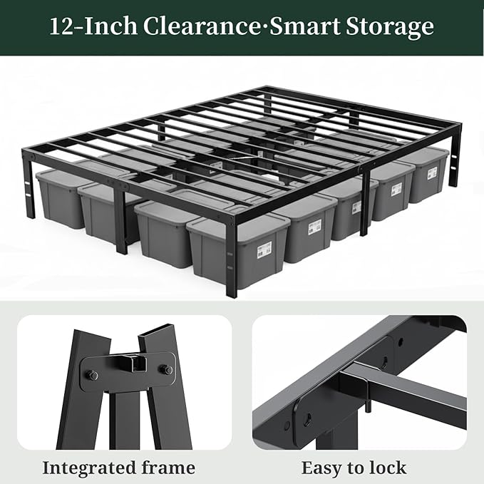 Full Size Bed Frame, 14 Inch Metal Platform Bed Frames with Heavy Duty Steel Slat Support, No Box Spring Needed, Easy Assembly, Under Bed Storage