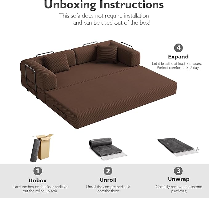 79in Convertible Sofa Bed, Corduroy Boneless Couch Bed, Futon Sleeper Sofa Pull Out Bed, Foldable Couch for Living Room Apartment, No Assembly Required