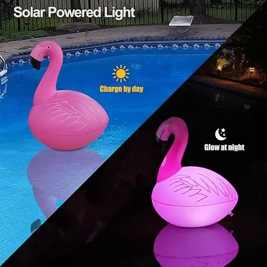 Floating Pool Lights Pack of 2, Solar Flamingo Pool Lights Waterproof, Glow in The Dark Solar Floating Pool Lights, Inflatable Floating Lights for Pool Wedding Party Decorations