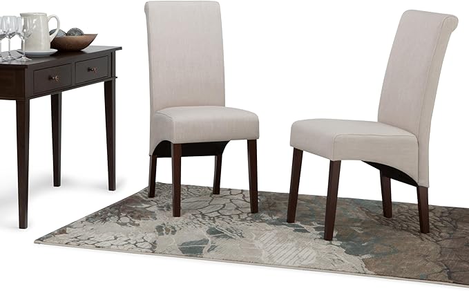 SIMPLIHOME Avalon Dining Chairs - Upholstered Solid Hardwood and Linen-Style Fabric Parsons Chair Set in Light Beige, Contemporary Dining Room Seating with Curved Back and Cushioned Seat (Set of 2)