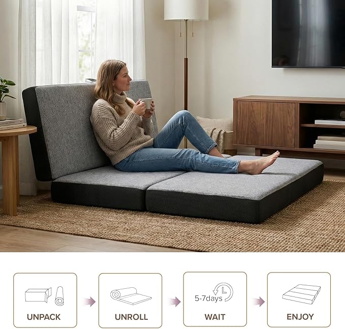 Vamcheer Tri Folding Mattress Queen Size - 6 Inch Foldable Mattress for RV/Camping/Travel/Guest Room/Yoga, 78"x58"x6" Trifold Memory Foam Cushion with Washable Cover