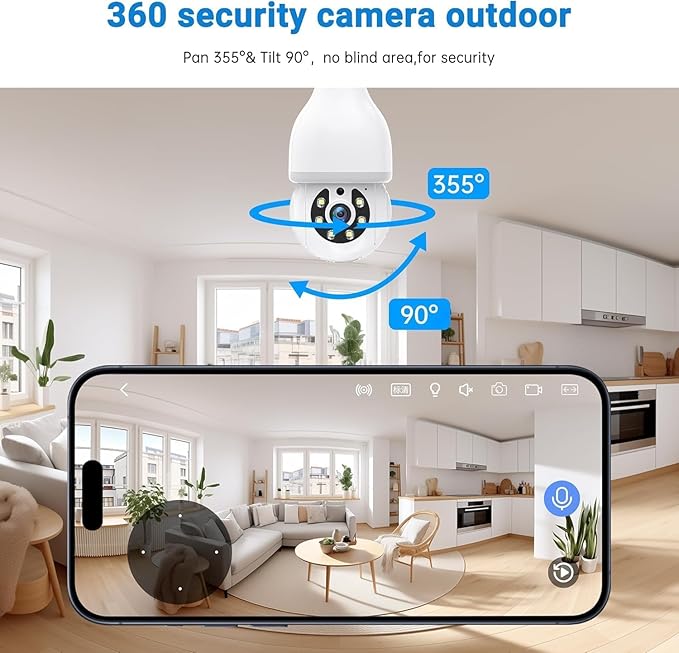 Light Bulb Security Camera -5G& 2.4GHz WiFi Camera Outdoor Wireless Motion Detection and Alarm,Two-Way Talk,Color Night Vision,Human Detection, Light Socket Camera (white01)