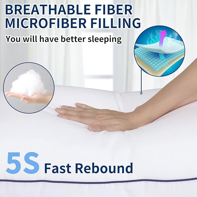 Opposy Bed Pillows for Sleeping Queen Size Set of 2- Cooling Pillows, Luxury Hotel Quality (Queen，White Pack of 2