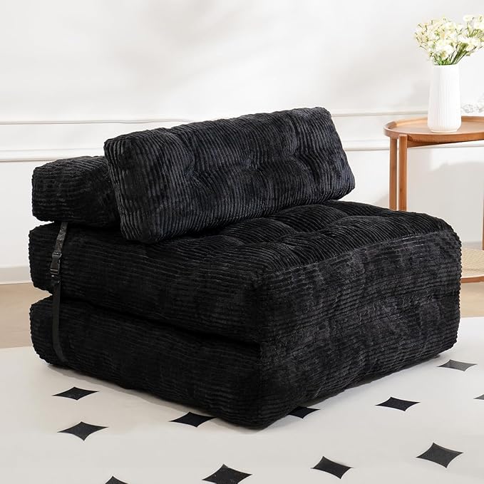 Folding Sofa Bed, Folding Chair Bed with Pillow, Convertible Lazy Sofa Bed with High-Density Support Foam, Fold Out Chair for Small Spaces Living Room Bedroom, Black