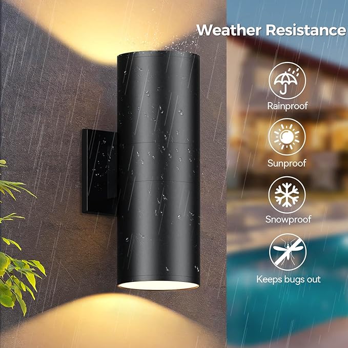 KIZON Smart Porch Lights 2 Pack, RGB Modern Outdoor Wall Lights Dusk to Dawn Exterior Lighting Fixture App Control with Remote, Up and Down Outdoor Sconce Lights for House Patio Garage