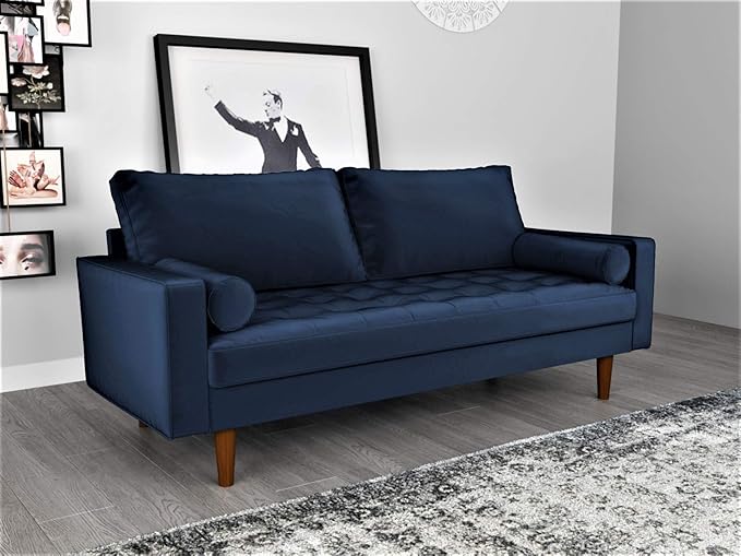 Container Furniture Direct Womble Modern Velvet Upholstered Living Room Diamond Tufted Chesterfield with Gleaming Nailheads, Loveseat, Sofa, Misty Blue