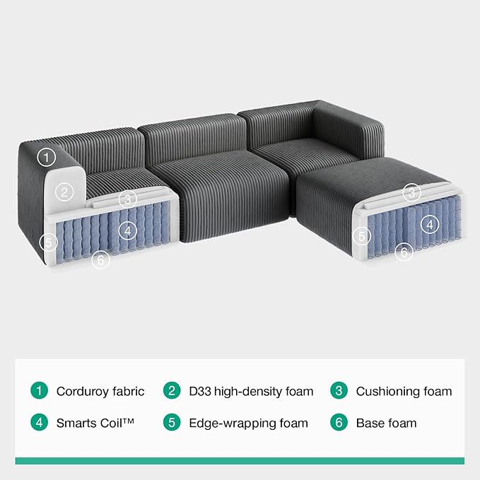 Novilla 141" Modular Sectional Sofa, Modern Cloud Sectional Couch with Smarts Coil® Support, U-Shape Boneless Couch for Living Room Apartments, No Assembly Required, Dark Gray (4 Seat w/ 4 Ottoman)
