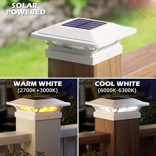 SIEDiNLAR 4x4 Solar Post Cap Lights 16 LEDs 2 Modes 3.5x3.5 4x4 Vinyl Wooden Post Light Waterproof Outdoor for Deck Fence Patio Garden Decor, Warm/Cool White (6 Pack, White)