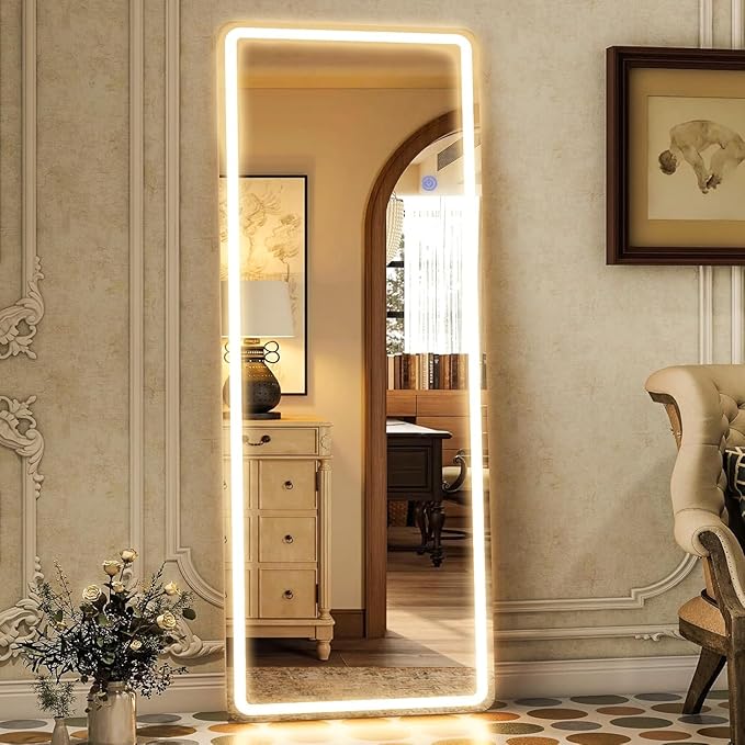 Alpen LED Full Length Mirror with Lights, 71" x 26" LED Floor Mirror with Stand, Full Body Dressing Mirrors with Dimming & 3 Color Lighting, Hanging Mounted Mirrors for Living Room Bedroom Cloakroom