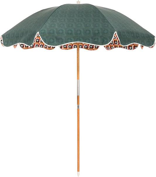 Business & Pleasure Co. Rio Umbrella Scalloped Brim For Beach, Patio or Picnic - 6' Boho Beach Umbrella, 7' Tall Wood Pole, UPF 50+