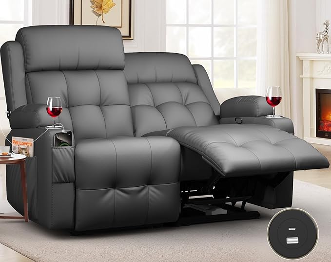 Loveseat Recliner, Oversized Reclining Loveseat, Pebble Texture Reclining Sofa With USB/Type C & Storage & Cup Holders, Recliner Couch, RV Wall Hugger Recliners Loveseat Clearance for Living Room & RV