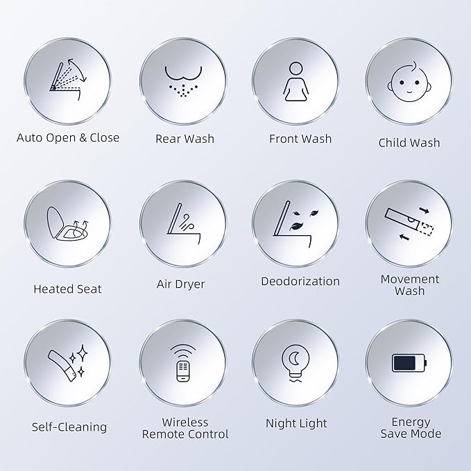 WOODBRIDGE Electronic Bidet Seat with Automatic open and close lid, Child Wash, Elongated Soft Close, White BID03