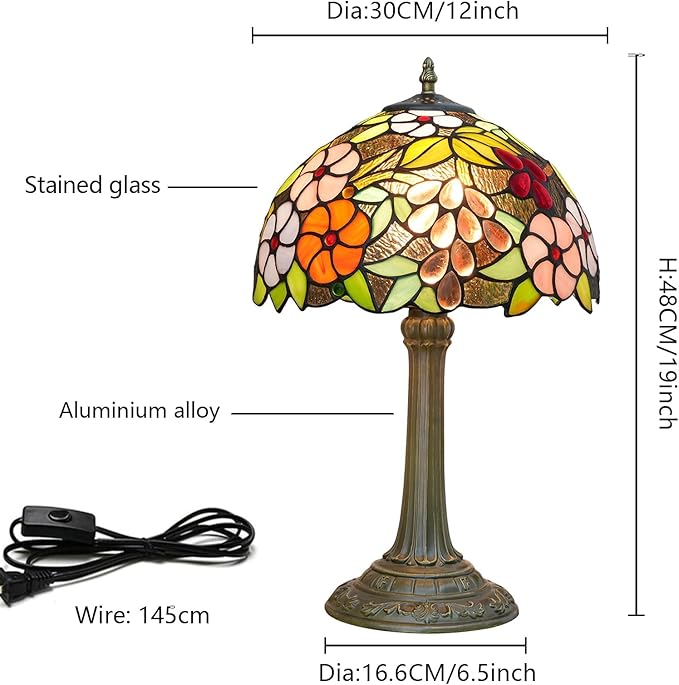 Tiffany Lamp Grape Stained Glass Table Lamp 12X12X18 Inches Grape Style Desk Reading Light Decor Beside Bedroom Living Room Home Festival Birthday Gift