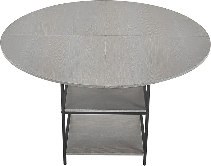 VEVOR Round Dining Table, 47 inch Wood Table for 4-6 Person, Modern Circle Dinner Furniture, Leisure Tables with Storage Shelf and Metal Legs, for Home Kitchen Living Room, Grey (Only Table)