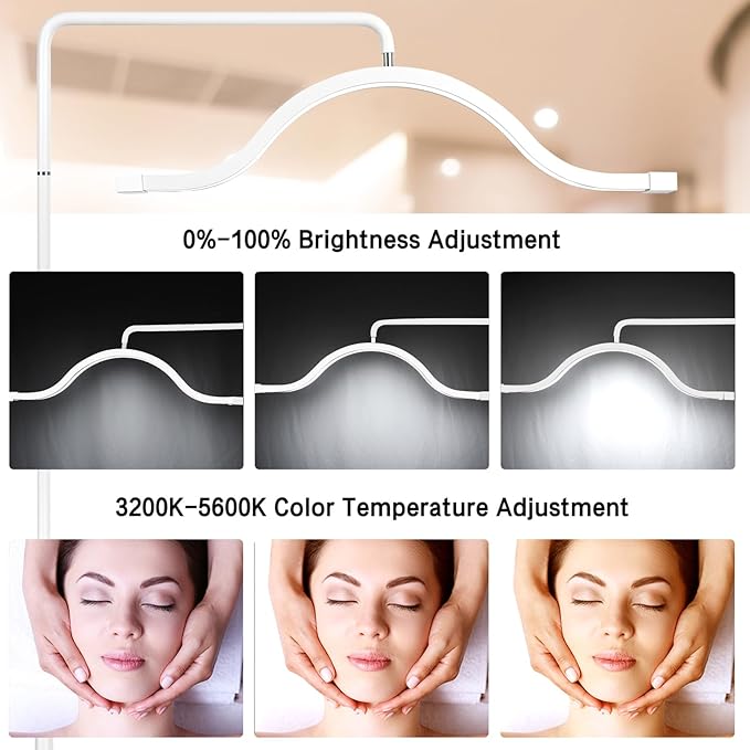 Eyelash LED Floor Lamp Estheticians Light, Tattoo Light, Pmu Lamp, Facialist Moon Lamp, Lighting for Beauty Filming Content Creation (White)