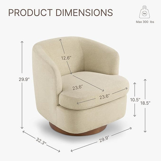Swivel Accent Chair, Barrel Armchair with Upholstered Performance Fabric and Wood Base for Bedroom Waiting Living Room, 1 PC, Oatmeal