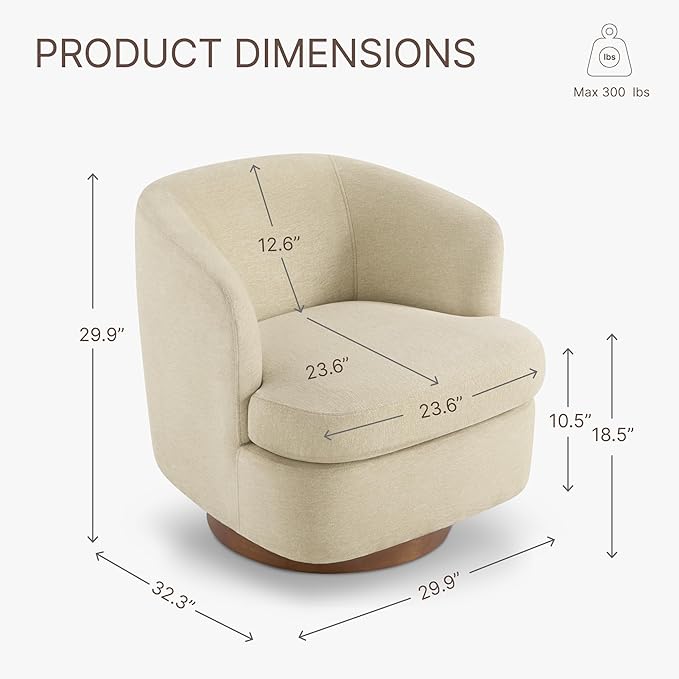 Swivel Accent Chair, Barrel Armchair with Upholstered Performance Fabric and Wood Base for Bedroom Waiting Living Room, 2 PCS, Oatmeal