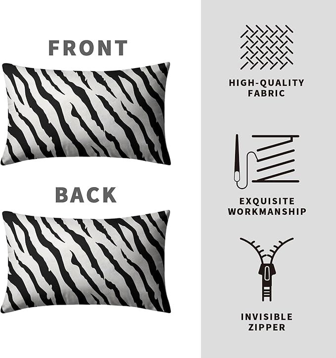 Zebra Pillow Covers Zebra Striped Pattern Rectangle Pillow Case 12x20 Black and White Lumbar Throw Pillow Covers for Bedroom Living Room Sofa Set of 2
