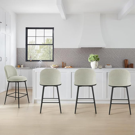 Swivel Bar Stools Set of 3, 26" H Upholstered Linen Fabric Barstools with Backs,Counter Height Stools with Metal Legs for Kitchen Island,Grey,1 Box
