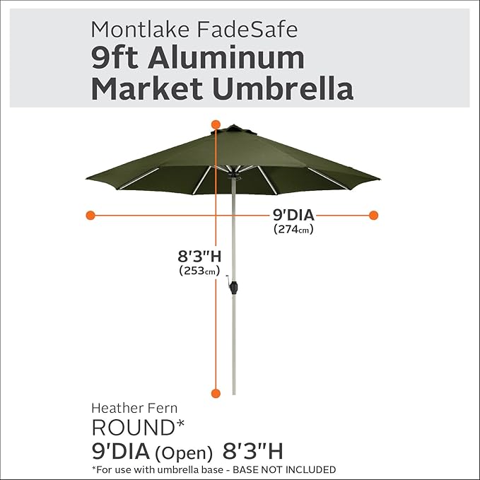 Classic Accessories Montlake™ Fadesafe™ 9' Round Aluminum Patio Umbrella, Heather Fern