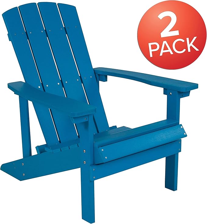Flash Furniture Charlestown Poly Resin Adirondack Chair - Blue - All Weather - Indoor/Outdoor - Set of 2