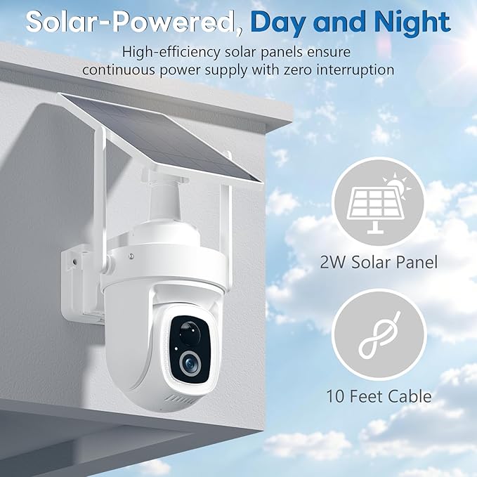 8MP UHD Wireless Outdoor Solar Add-On Camera, Requires Base, No Subscription, Encrypted Local Storage via Base, 4K Home Security Camera, 1Cam-Add