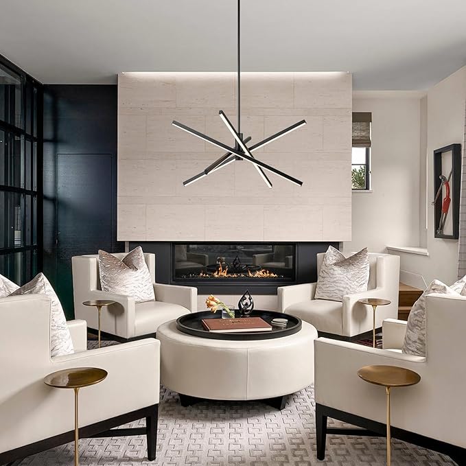 Y'INSP Modern Sputnik Chandeliers LED Linear Chandelier Light Black Pendant Light for Dining Room Kitchen Island Bedroom Living Room LED Embedded Pendant Lighting Fixture