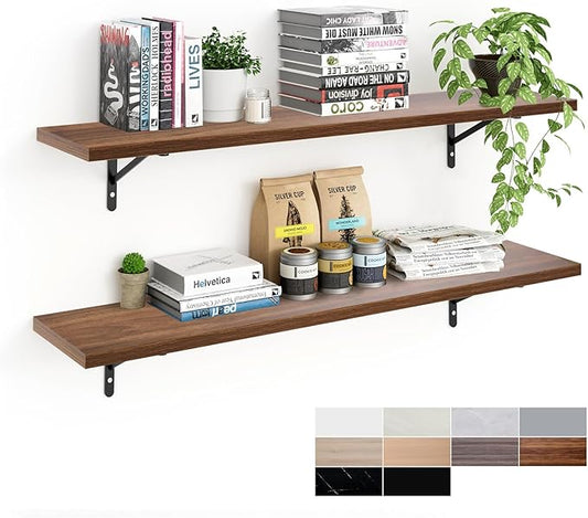 Kaboon 45 inch Long 10 inch Deep Floating Shelves for Wall Set of 2, Large Open Shelves Wall Mounted, Space Saving Home and Commercial Use, Walnut