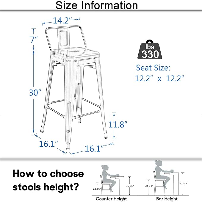 Tongli Metal Bar Stools Set of 2 Counter Stools Metal Bar Chairs Stools Counter Height Barstools Indoor Outdoor (Cream, 2PCS-30)