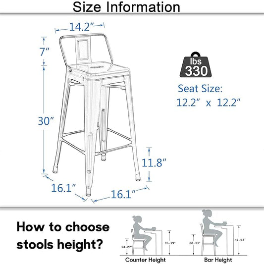Tongli Metal Bar Stools Set of 2 Counter Stools Metal Bar Chairs Stools Counter Height Barstools Indoor Outdoor (Cream, 2PCS-30)