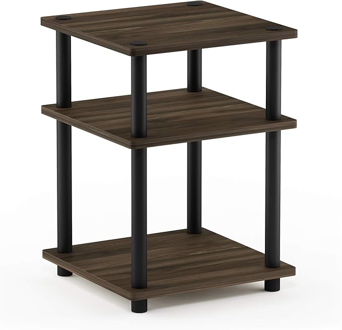 Furinno TURN-N-TUBE Side Table, 3-Tier Square Modern End Table, Open Shelves Nightstand, Night Stand, Bedside Table, Easy Assembly, for Living Room, Bedroom, Columbia Walnut