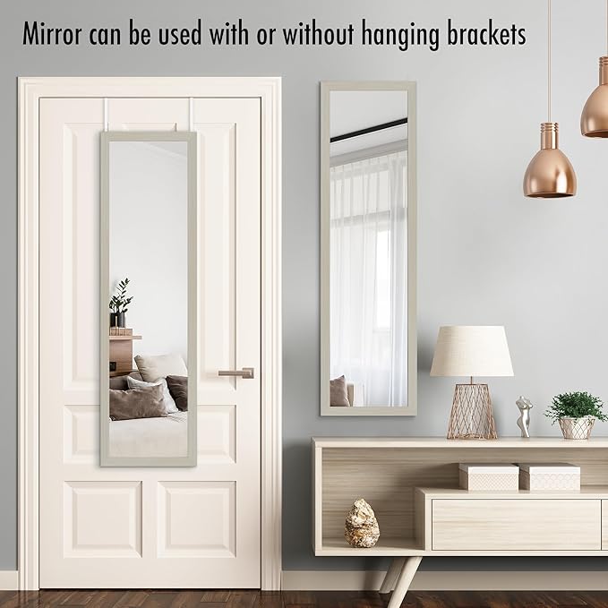 Americanflat 15x51 Over The Door Mirror - Hanging Full Length Mirrors with Engineered Wood - Modern Mirror for Bathroom, Bedroom, Living Room - Mirrors for Wall Display and Home Decor - Light Wood
