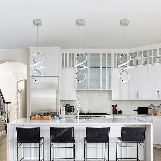 MAYNA Modern Kitchen Island Lights, 4000K LED Dining Room Light Fixture, 18W Adjustable Height Modern Led Chandelier for Kitchen Bedroom Kitchen Island Cafe, 3 Pack (Chrome)