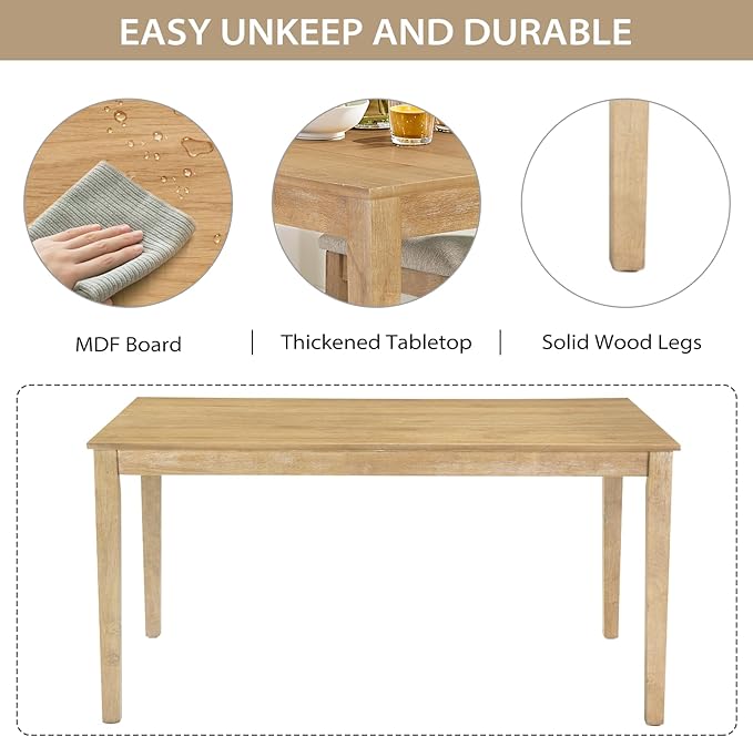 7-Piece Solid Wood Dining Table Set with 6 Upholstered Chairs, 60" L x 36" W Space Saving Dinner Table & Chairs Set, Dining Table Set for Dining Room, Kitchen, Restaurant, Natural Wood Color
