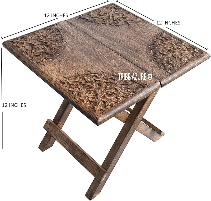 Tribe Azure Fair Trade Small Altar Table, Meditation Altar, Puja, Wood Wiccan Altar Table Buddhist, Tea Japanese, Small Low Side Table Dragon (Folding Small Floral)