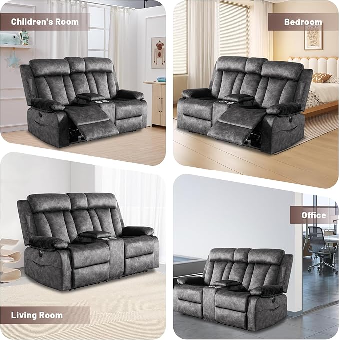 Power Reclining Loveseat with Console, Loveseat Recliner Sofa with Massage & Heat, Perfect Electric Couch for Living Room (Gray)