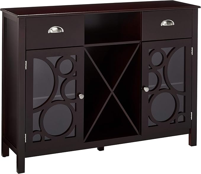 Kings Brand Jamestown Wood Buffet Server Storage Sideboard Wine Cabinet, Cherry