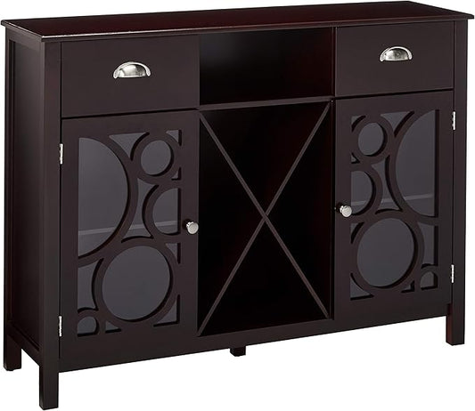 Kings Brand Jamestown Wood Buffet Server Storage Sideboard Wine Cabinet, Cherry