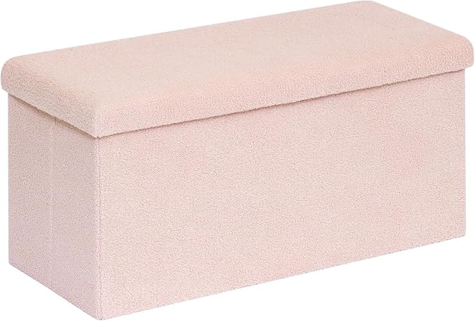 30 Inches Storage Ottoman Bench - Square Ottoman with Sherpa Top,Storage Bench for Bedroom 30" L x 15" W x 15" H - Pink