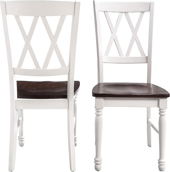 Crosley Furniture Shelby Traditional Wood X-Back Dining Room Chairs Set of 2, Kitchen Chair, Distressed White
