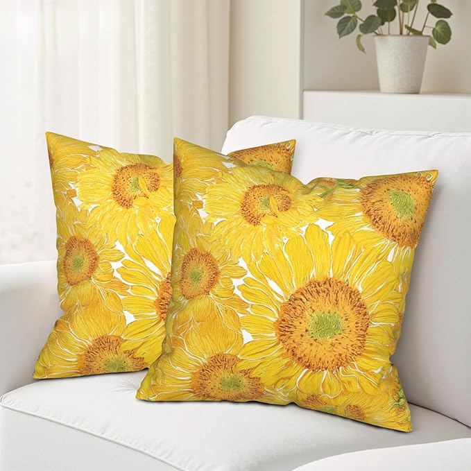 Sunflower Pillow Covers Floral Throw Pillow Covers 22x22 Yellow Pillow Case Flowers Double Sided Printing Cushion Case for Living Room Couch Sofa Set of 2