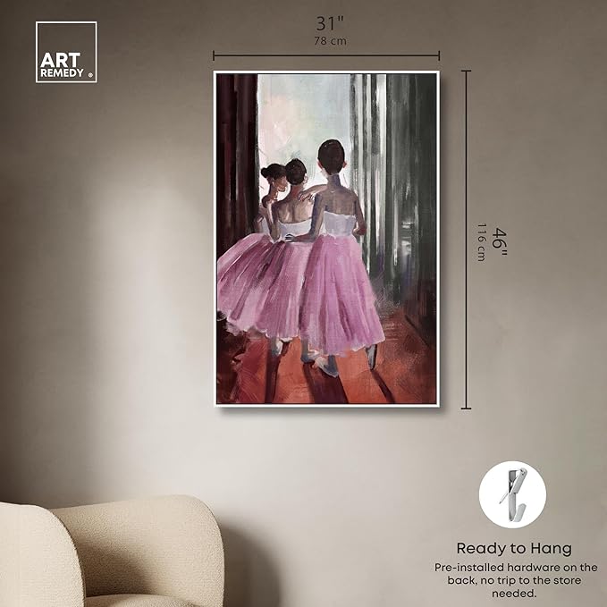 Art Remedy Little Girls Ballerinas Canvas Classic Vintage Wall Art, White Frame, 30" x 45"