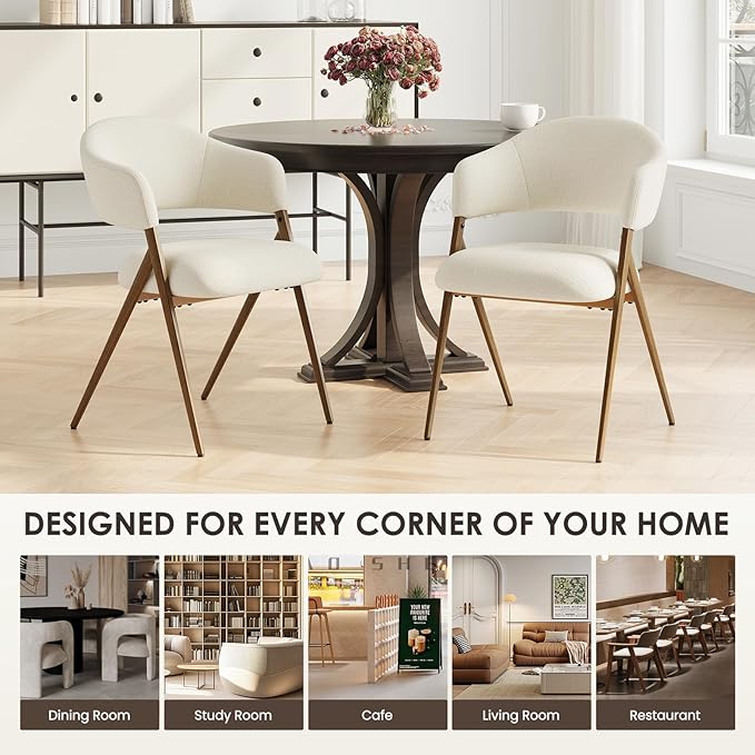 COLAMY Dining Chairs Set of 4, Modern Fabric Upholstered Dining Room Kitchen Side Chairs with Iron Legs, Open Back and Padded Seat, for Living Room/Restaurant/Cafe, Beige