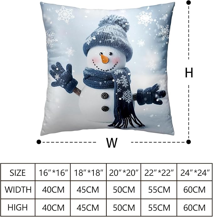 2 Pack Winter Snowman Pillow Covers Cute Winter Decor Throw Pillow Cover 22x22 Blue Decorative Cushion Cases Square Pillow Covers with Zipper for Home Party Sofa